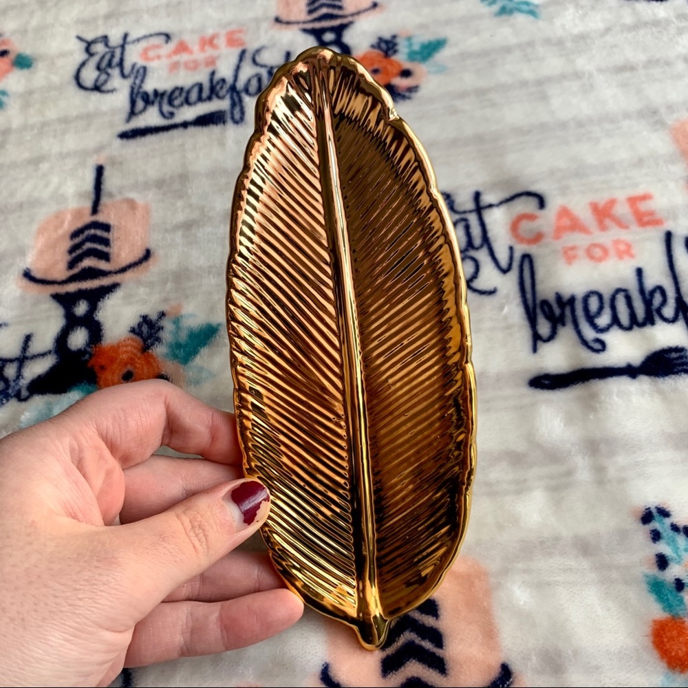 Gold Feather Trinket Dish / Home Decor - Picture 2 of 2